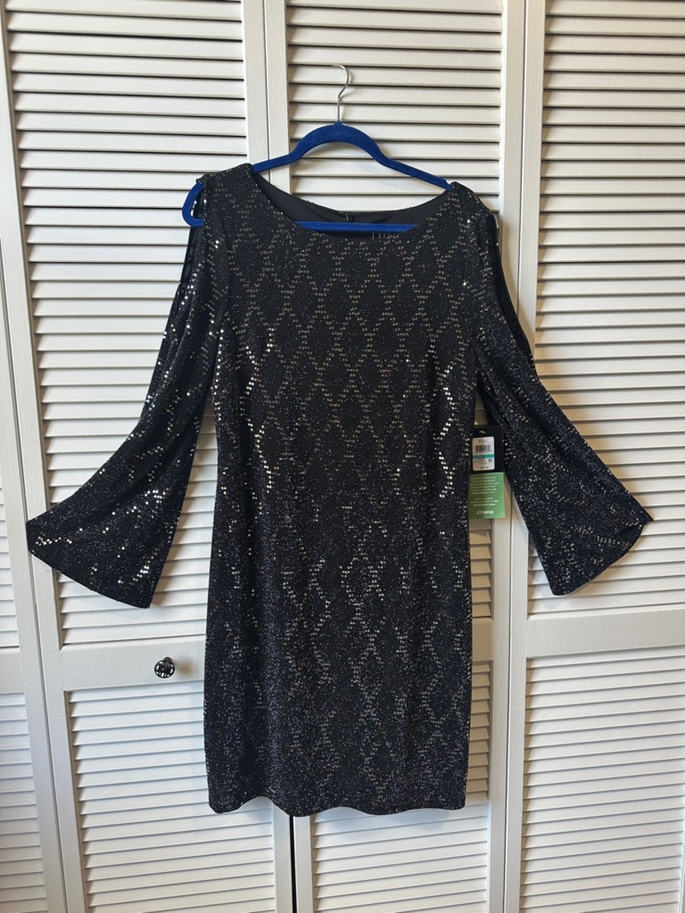 Black Sequin Cold-Shoulder Bell-Sleeve Party Dress